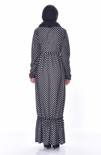 Puantiyeli Kuşaklı Elbise 3900-01 Siyah 3900-01