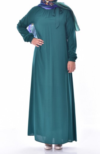 فستان بتصميم اكمام مطاط 3002-02 لون اخضر زُمردي 3002-02