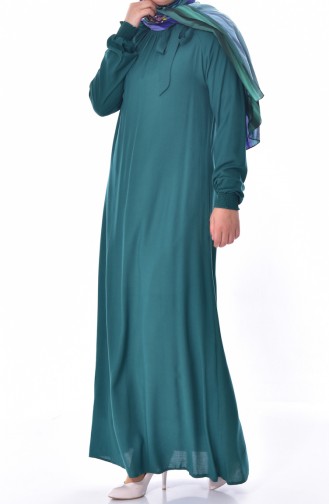 فستان بتصميم اكمام مطاط 3002-02 لون اخضر زُمردي 3002-02