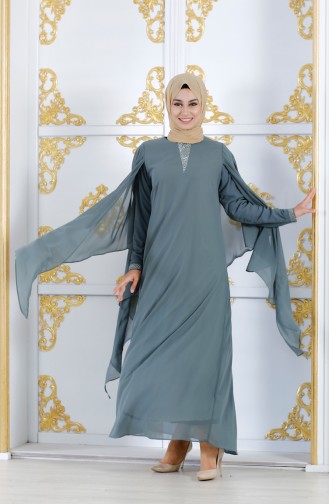Green Almond Hijab Evening Dress 99089A-07