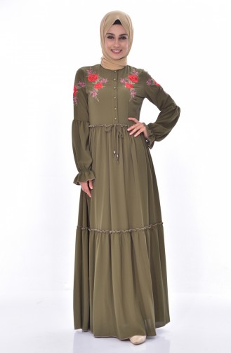 Nakış Detaylı Elbise 1897-04 Haki 1897-04