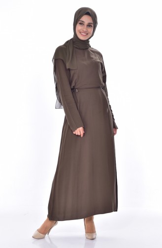 فستان بتصميم رباط على الجانب 5181-05 لون اخضر كاكي 5181-05