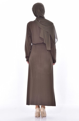 فستان بتصميم رباط على الجانب 5181-05 لون اخضر كاكي 5181-05