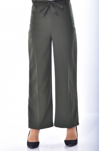 Belted Wide Leg Trousers 0001-02 Khaki 0001-02