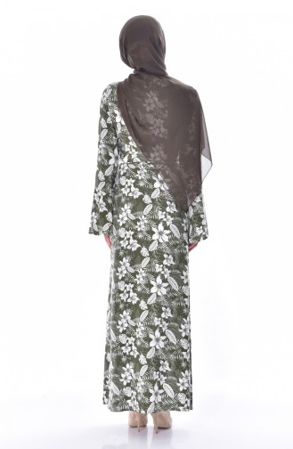 Floral Pattern Belted Dress 0301-01 Khaki Green 0301-01