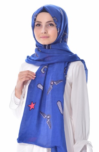AKEL Patches Cotton Shawl 001-347-08 Blue Jeans 001-347-08