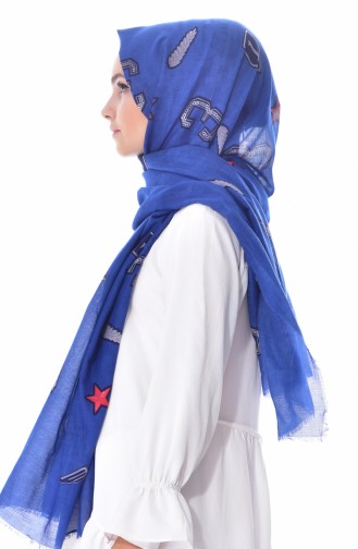 AKEL Patches Cotton Shawl 001-347-08 Blue Jeans 001-347-08