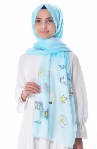 AKEL Emoji Printed Cotton Shawl 001-333-31 Mint Green 001-333-31