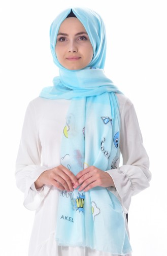 AKEL Emoji Printed Cotton Shawl 001-333-31 Mint Green 001-333-31