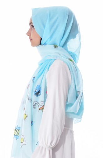 AKEL Emoji Printed Cotton Shawl 001-333-31 Mint Green 001-333-31