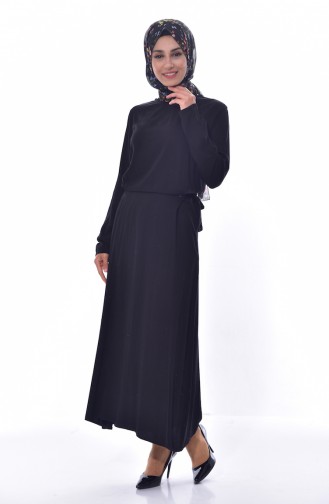 Yandan Bağlamalı Elbise 5181-01 Siyah