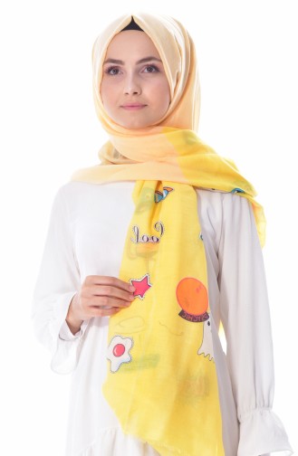 AKEL Emoji Printed Cotton Shawl 001-333-46 Yellow Orange 001-333-46