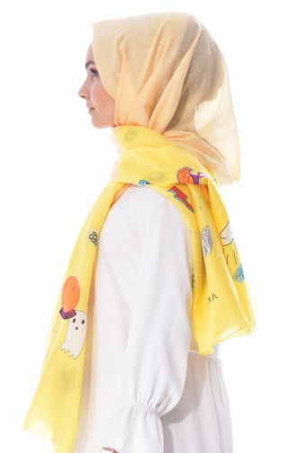 اكّل شال قطن بتصميم مُطبع 001-333-46 لون اصفر وبرتقالي 001-333-46
