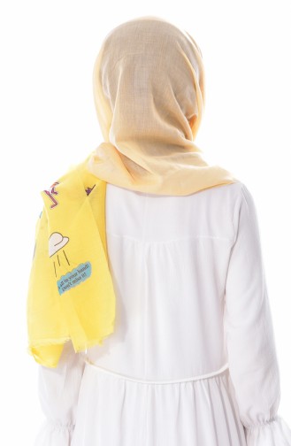 اكّل شال قطن بتصميم مُطبع 001-333-46 لون اصفر وبرتقالي 001-333-46