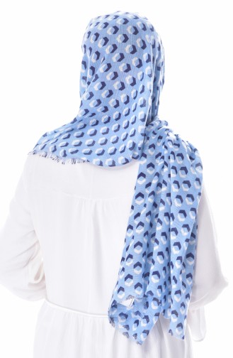 او.اس بولو اسّان شال قطن بتصميم مُطبع 2460-A-04 لون ازرق وبيج 2460-A-04