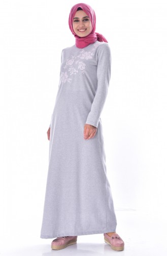 Besticktes Kleid aus Gekämmte Baumwolle 2876A-03 Grau 2876A-03