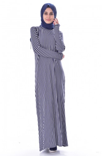 Navy Blue Hijab Dress 7126-01