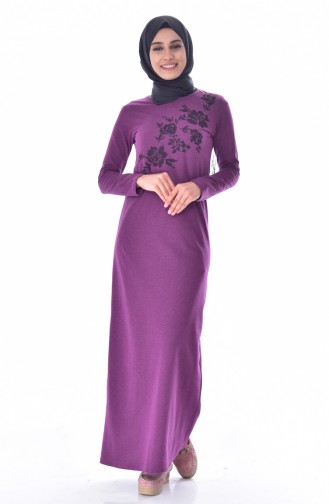 TUBANUR Embroidered Cotton Dress 2876-13 Purple 2876-13