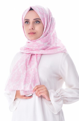 او.اس بولو اسّان شال بتصميم مُطبع 2548-18 لون مشمشي ووردي وزهري 2548-18