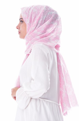 او.اس بولو اسّان شال بتصميم مُطبع 2548-18 لون مشمشي ووردي وزهري 2548-18