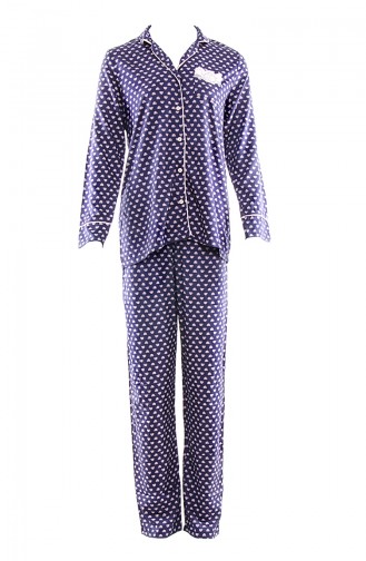 Bayan Uzun Kol Pijama Takım MAN9475-01 Lacivert