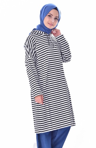 Stripe Hooded Sport Tunic 4850-01 Black White 4850-01