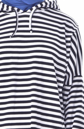 Stripe Hooded Sport Tunic 4850-01 Black White 4850-01