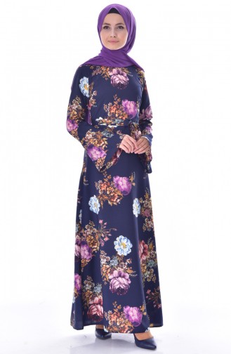 Navy Blue Hijab Dress 0208-01