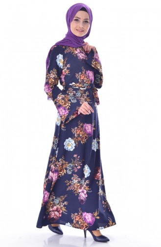 Navy Blue Hijab Dress 0208-01
