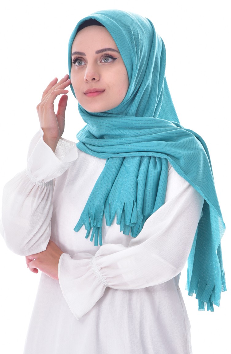 شال بتفاصيل لامعة 1014 12 لون تركواز 1014 12 Sefamerve
