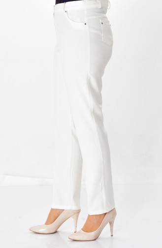 Cepli Düz Paça Pantolon 0004-01 Beyaz