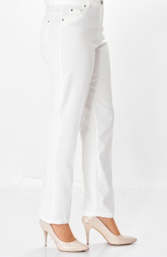 Cepli Düz Paça Pantolon 0004-01 Beyaz