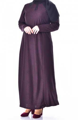 Large Size Jacquard Dress 4885A-02 Bordeaux 4885A-02