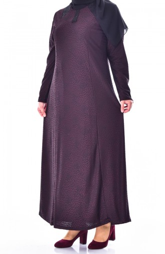 Large Size Jacquard Dress 4885A-02 Bordeaux 4885A-02