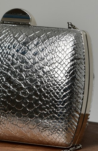 Sac de Soirée Kroko Pour Femme 0276-03 Argent 0276-03