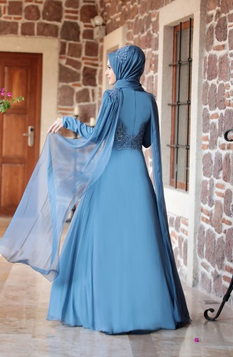 Petrol Hijab Evening Dress 0102A-04
