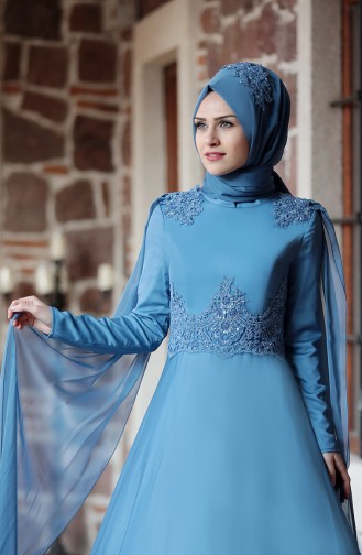 Petrol Hijab Evening Dress 0102A-04