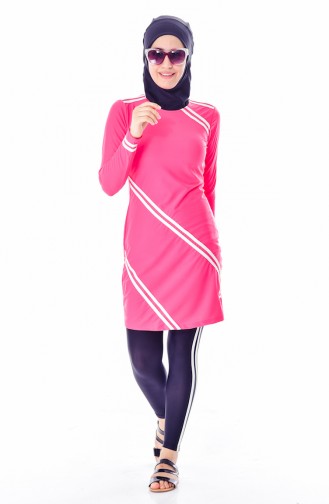 ملابس سباحة للمحجبات بتصميم مُخطط  1007-05 لون فوشيا 1007-05