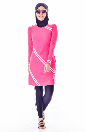 Striped Hijab Swimsuit  1007-05 Fuchsia 1007-05