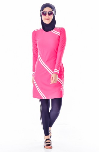 Striped Hijab Swimsuit  1007-05 Fuchsia 1007-05