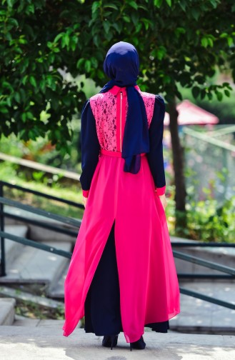 Frilly Belt Dress 0197-05 Navy Blue 0197-05