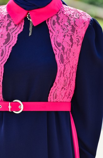 Frilly Belt Dress 0197-05 Navy Blue 0197-05