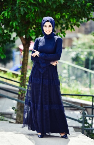 Navy Blue Hijab Dress 52709 -04
