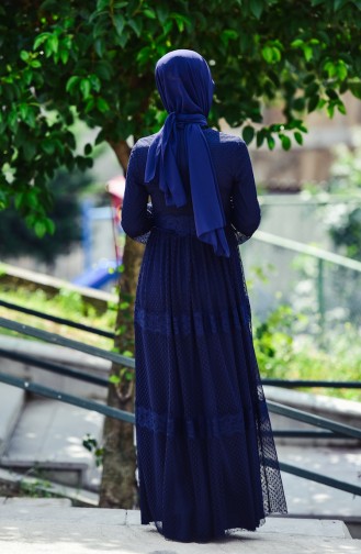 Navy Blue Hijab Dress 52709 -04