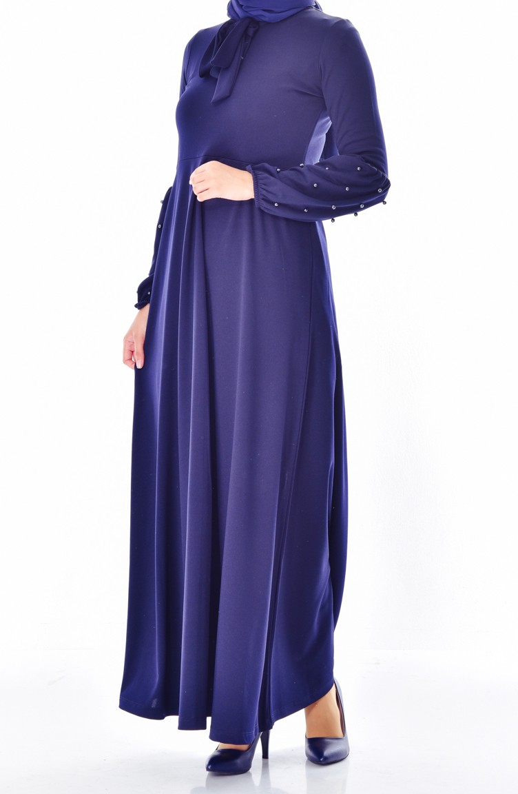 Navy Blue Hijab Dress 4110-04