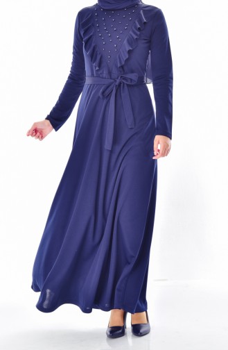 Navy Blue Hijab Dress 4113-01