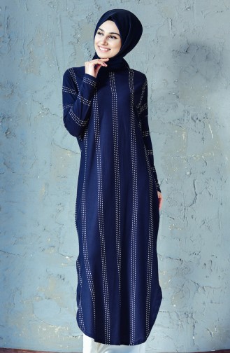 Lange Tunika mit Fledermausärmeln 7128-01 Dunkelblau 7128-01
