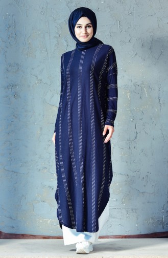 Lange Tunika mit Fledermausärmeln 7128-01 Dunkelblau 7128-01