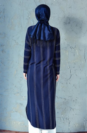 Lange Tunika mit Fledermausärmeln 7128-01 Dunkelblau 7128-01