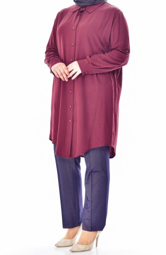 Large Size Buttoned Tunic 2000-03 Plum 2000-03